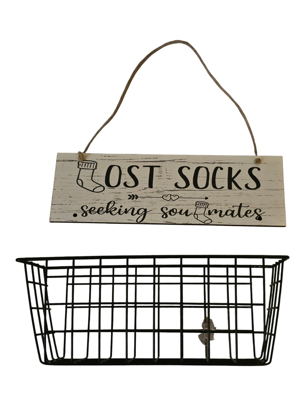 Lost Socks Seeking Soulmates Rustic Cream Wall Sign & Hanging Basket